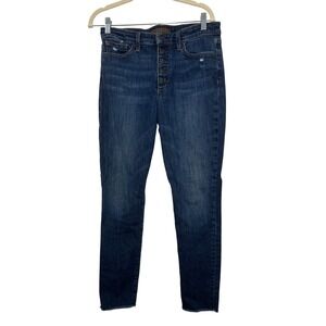 Joe's Jeans High Rise Skinny Ankle Button Fly Distressed Raw Hem Dark Wash 29